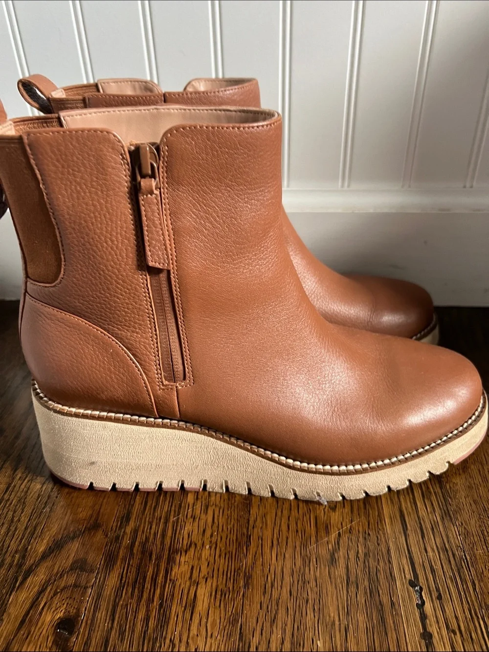 Cole Haan Zerogrand Cityquest Waterproof Brown Leather Wedge Booties